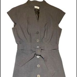 Calvin Klein Charcoal Grey Cap Sleeve Fitted Button Front Belt Shift Dress